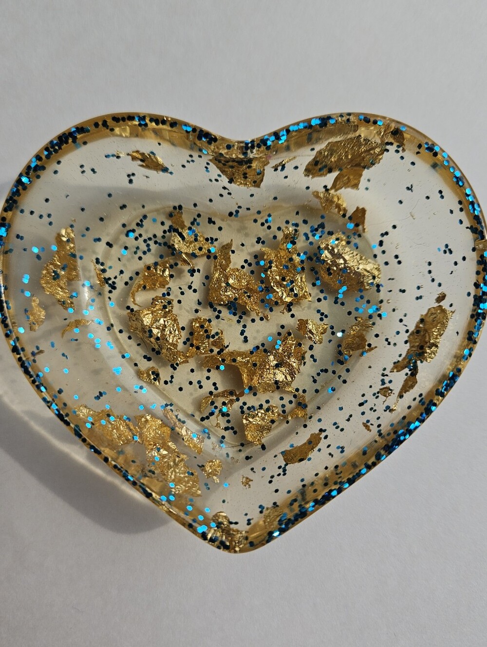 Handmade Gold & Blue Glitter Mini Jewelry Resin Dish Whimsical Girly Decor